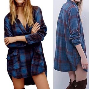 Free people Cp Shades Flannel Blue Green Oversized